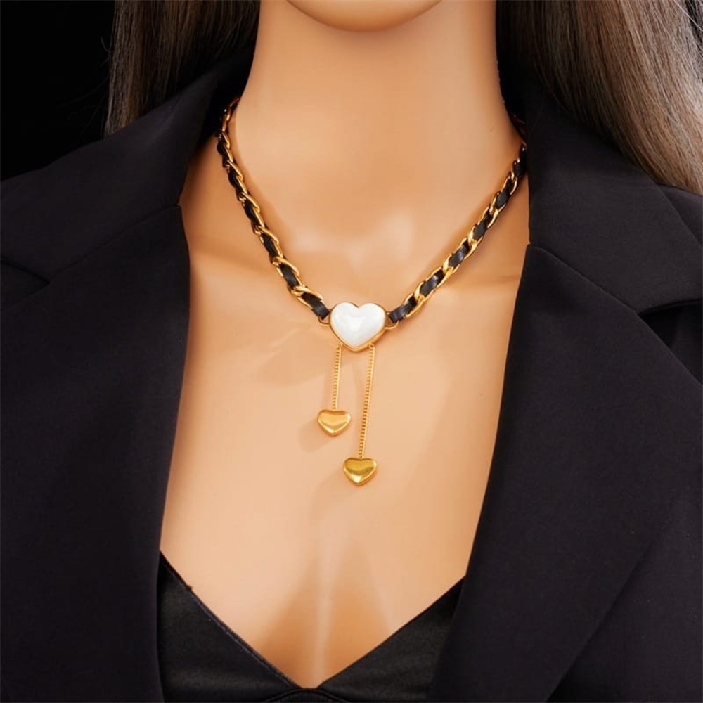 Gold and Black Heart Pendant Choker Necklace - Women's Jewelry